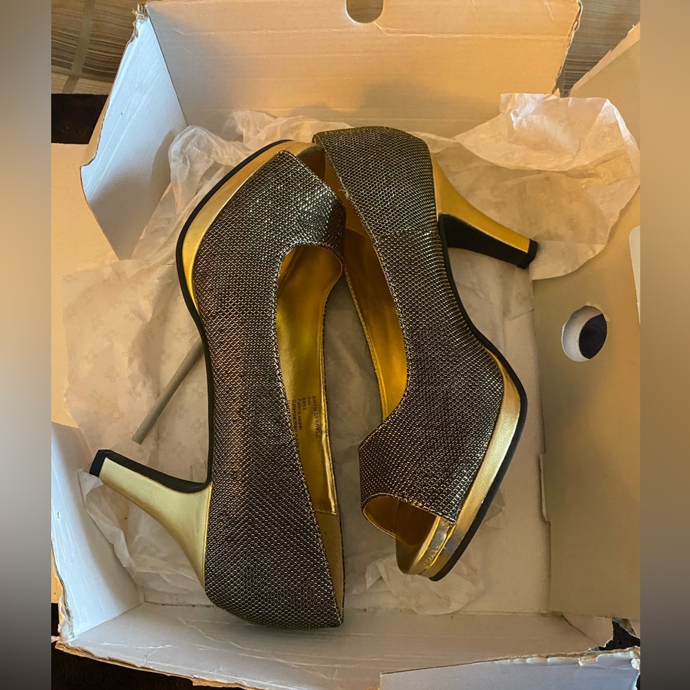 Open Toe Metallic Gold Heels